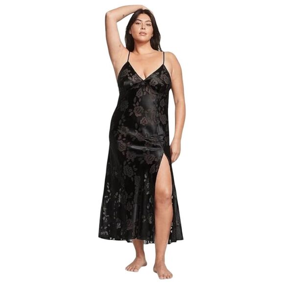 Victoria's Secret VTG Gold Label Black Roses Peekaboo Mesh Negligee Slip Dress - Picture 2 of 16